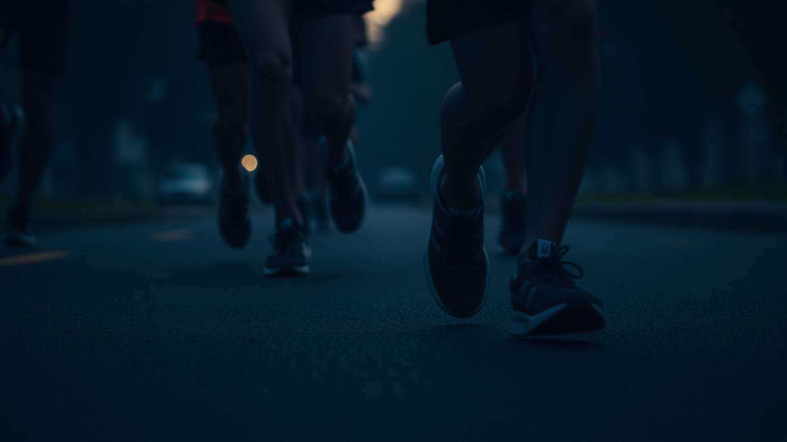 Runners on the road at dawn